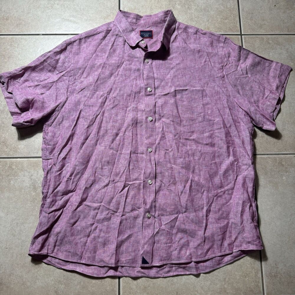 UNTUCKit Linen Men’s 2XL Pink Wrinkle Resistant Regular Short Sleeve Shirt